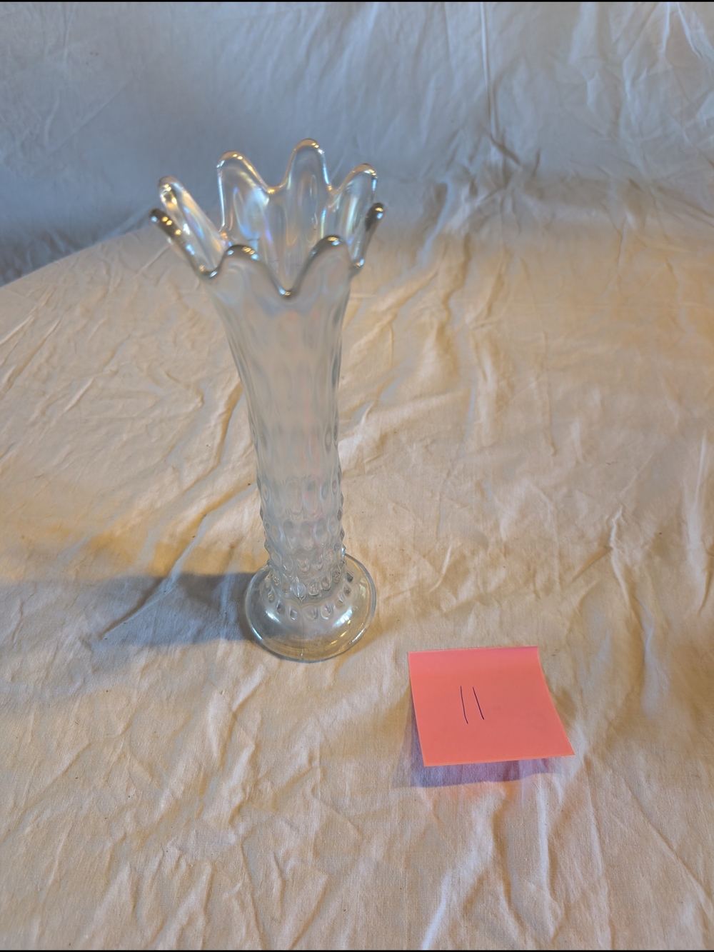 2/60$ Fenton Iridescent White Ruffled Hobnail Bud Vase